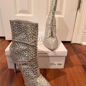Steve Madden Glittering Silver Rhinestone Boots